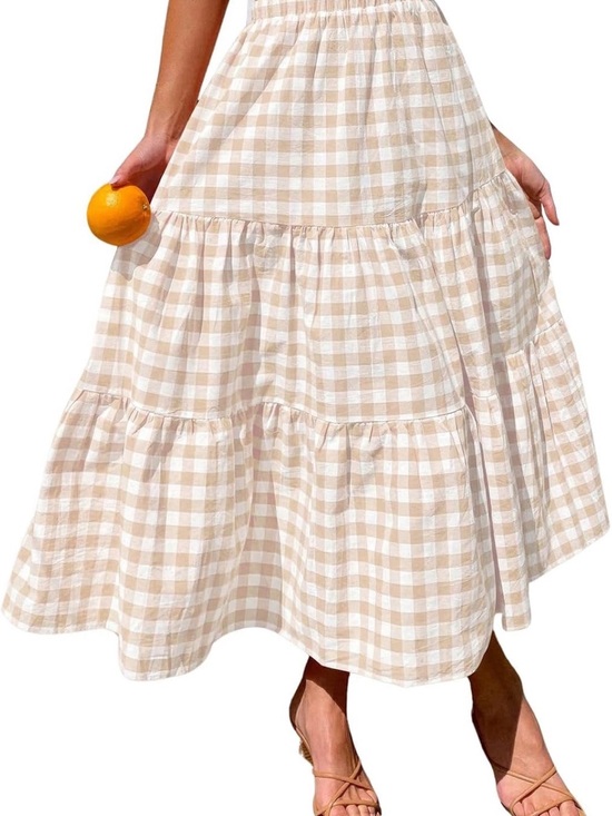 Amazon Essentials Dresses & Skirts - Amazon Essentials Beige and White Gingham Maxi Skirt